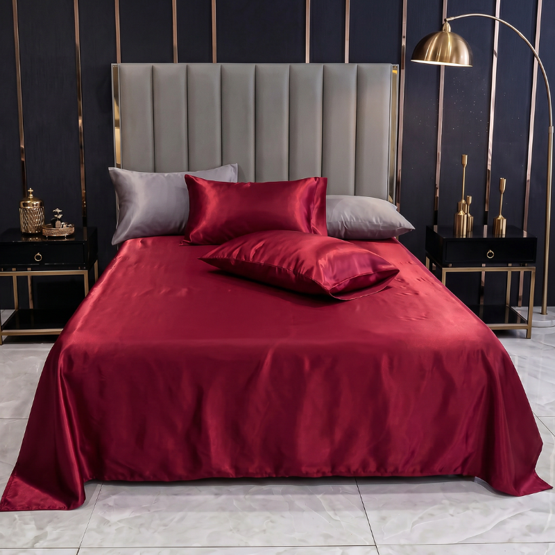 Kit satin de luxe avec drap élastique et taies d'oreiller doubles 