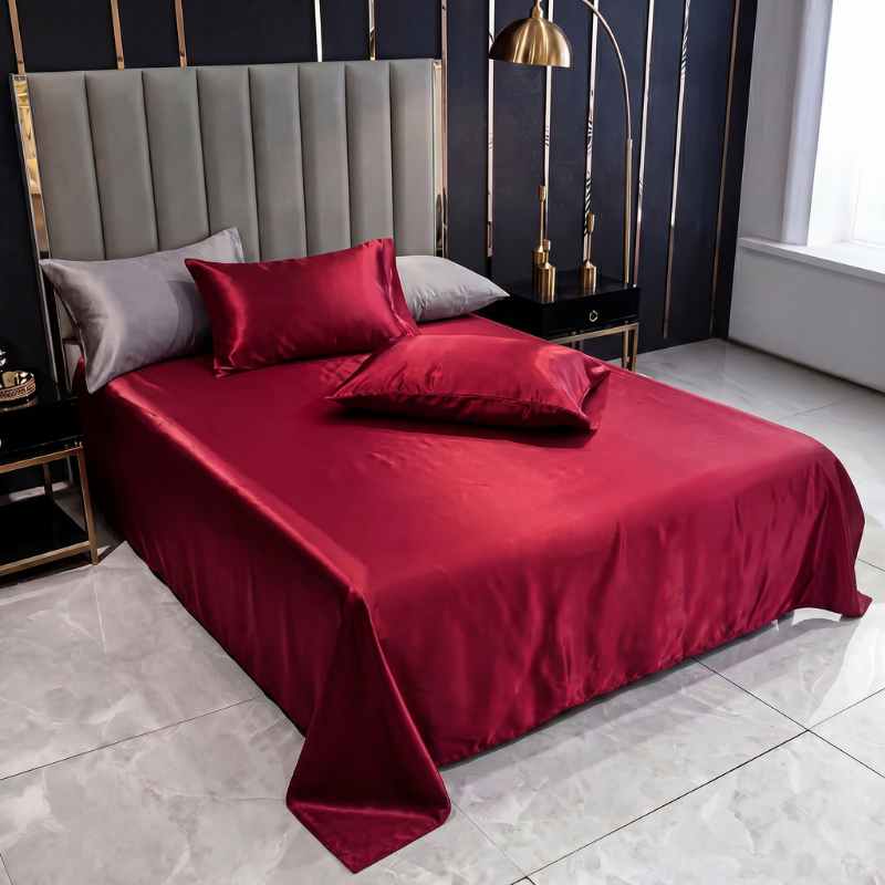 Kit satin de luxe avec drap élastique et taies d'oreiller doubles 
