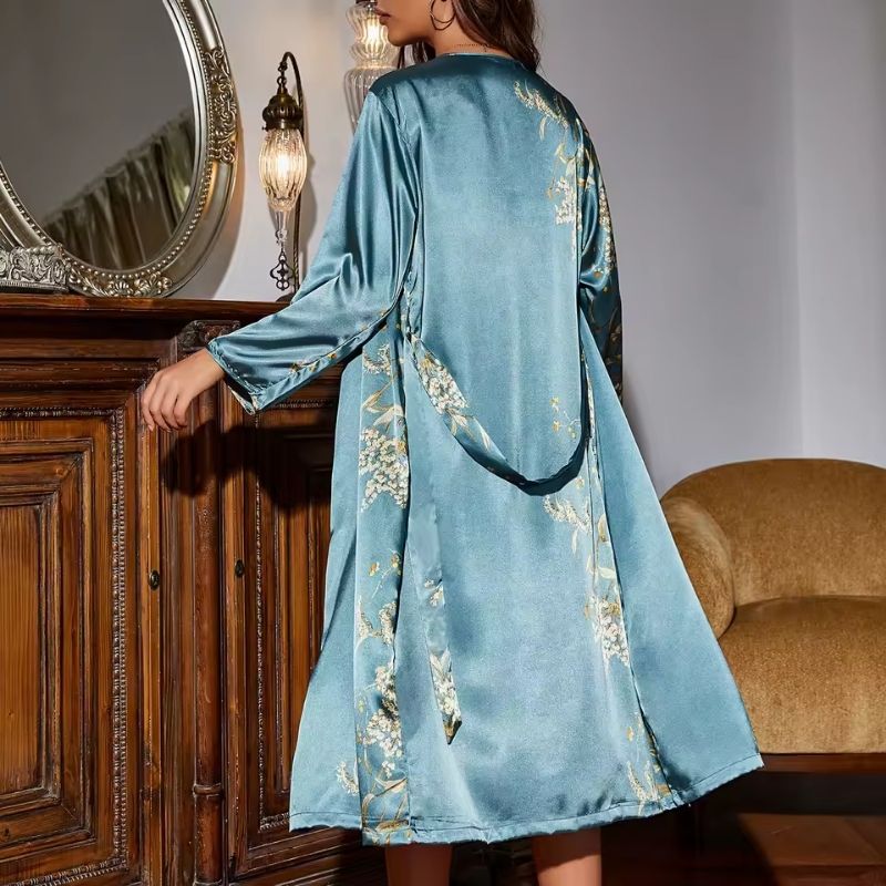 Silk Nightgown Kimono Set Embroidery