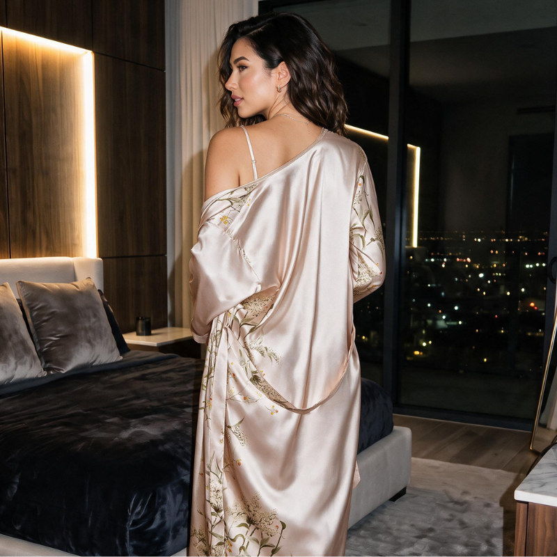 Silky Nightgown Golden Whisper Kimono