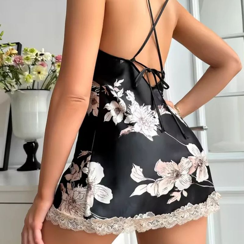 Silk Nightgown Floral Lace Accent