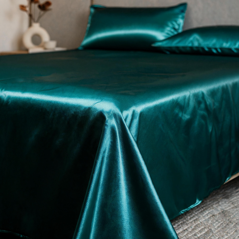 Kit satin de luxe avec drap élastique et taies d'oreiller doubles 