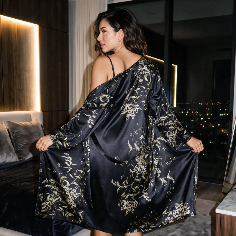 Chemise de nuit en soie Kimono Golden Whisper