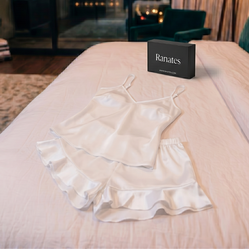 Silky Deep V Lace Short Pajama Set
