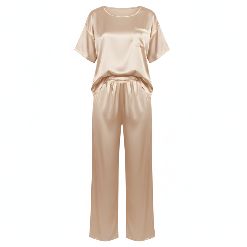 Conjunto de pijama de seda con camiseta holgada y pantalones 