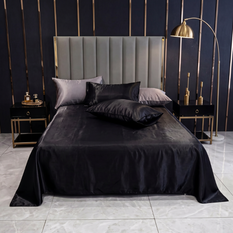 Deluxe Satin Kit with Elastic Sheet and Double Pillowcases
