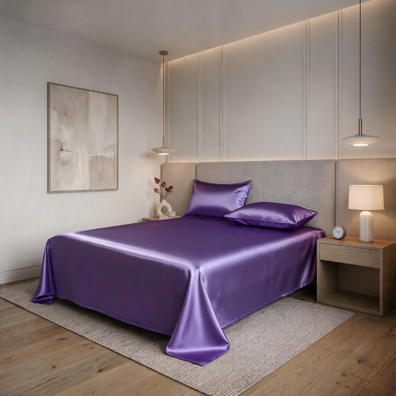 Kit satin de luxe avec drap élastique et taies d'oreiller doubles 