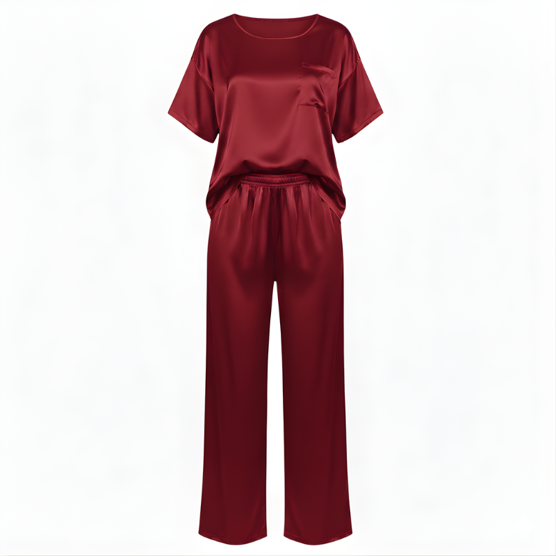Conjunto de pijama de seda con camiseta holgada y pantalones 
