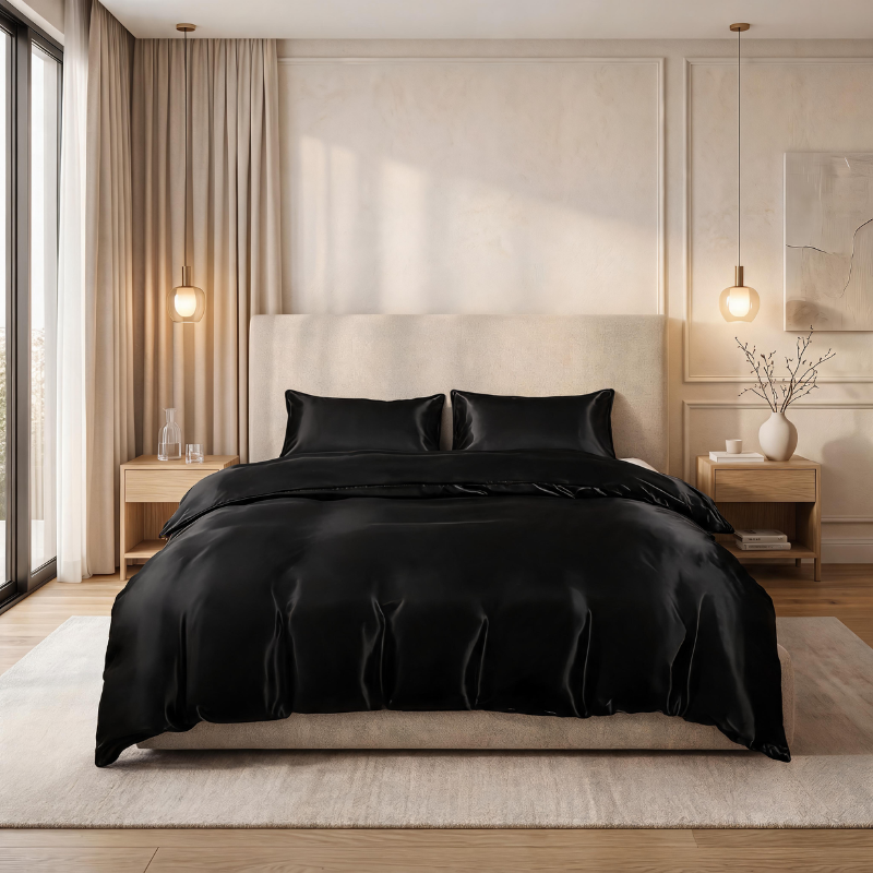Parure de lit haut de gamme avec couette moelleuse et texture soyeuse 