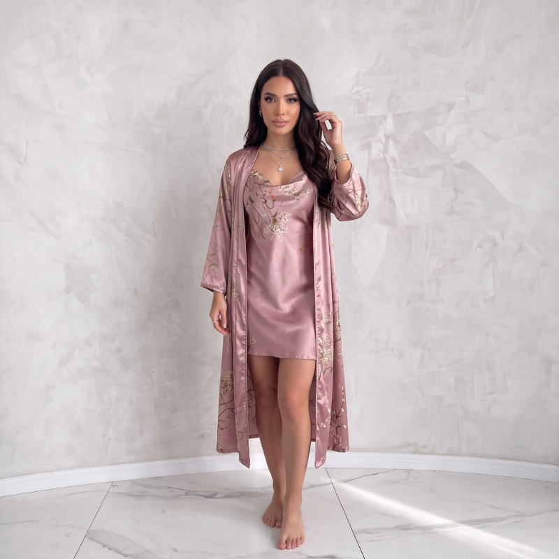 Silky Nightgown Golden Whisper Kimono - Light Pink