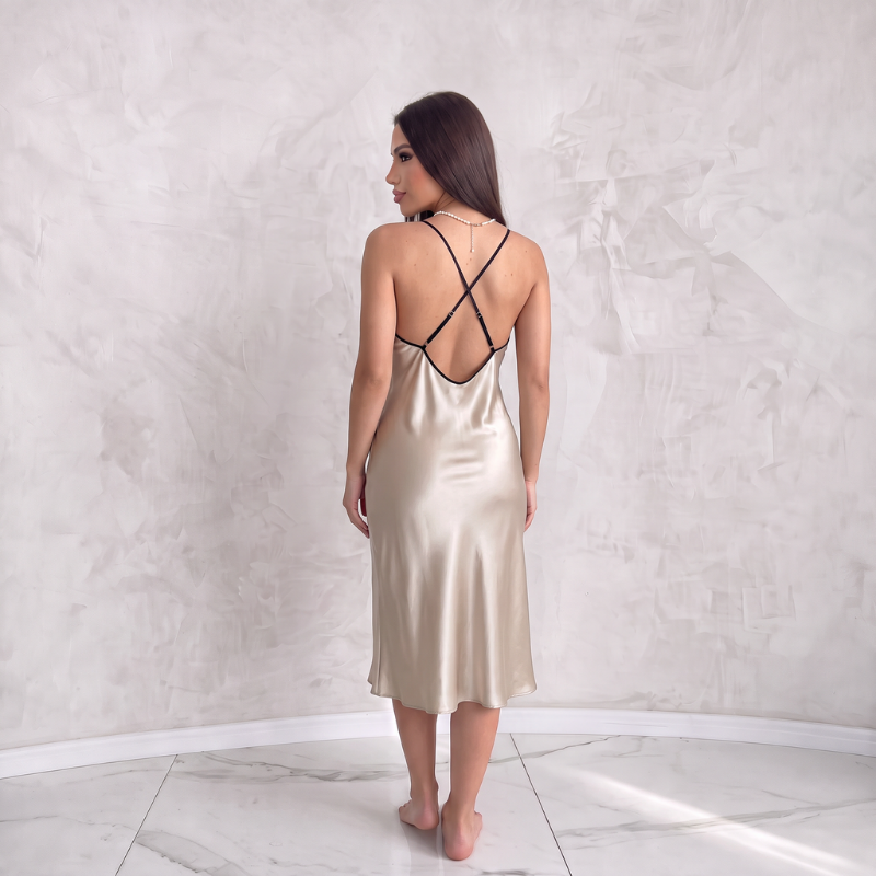 Silky Nightgown Set Wrap Style Relaxed Fit  – Champagne