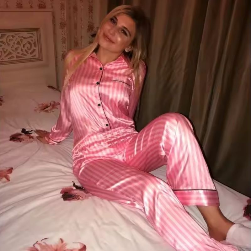 Silk Pajama Set Buttons Long Pajama