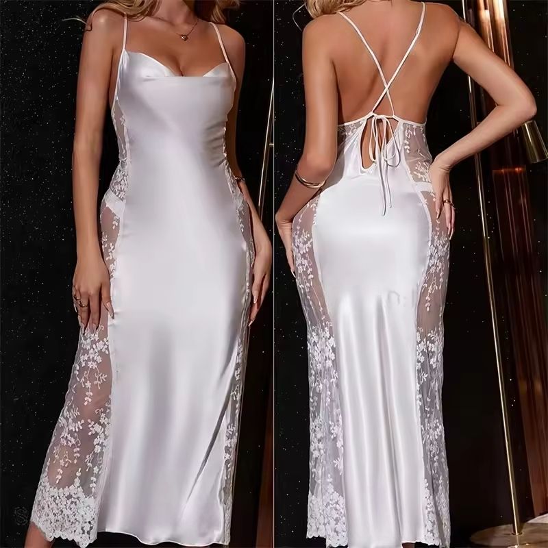 Silk Dress Sheer Lace Detail