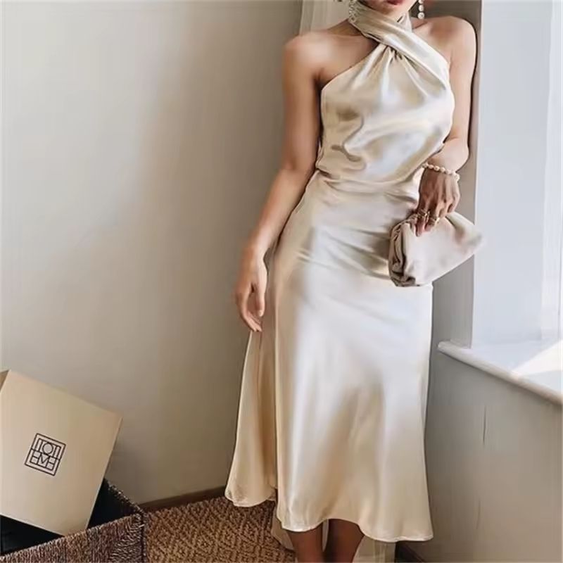 Silk Dress Off Shoulder Draped Style
