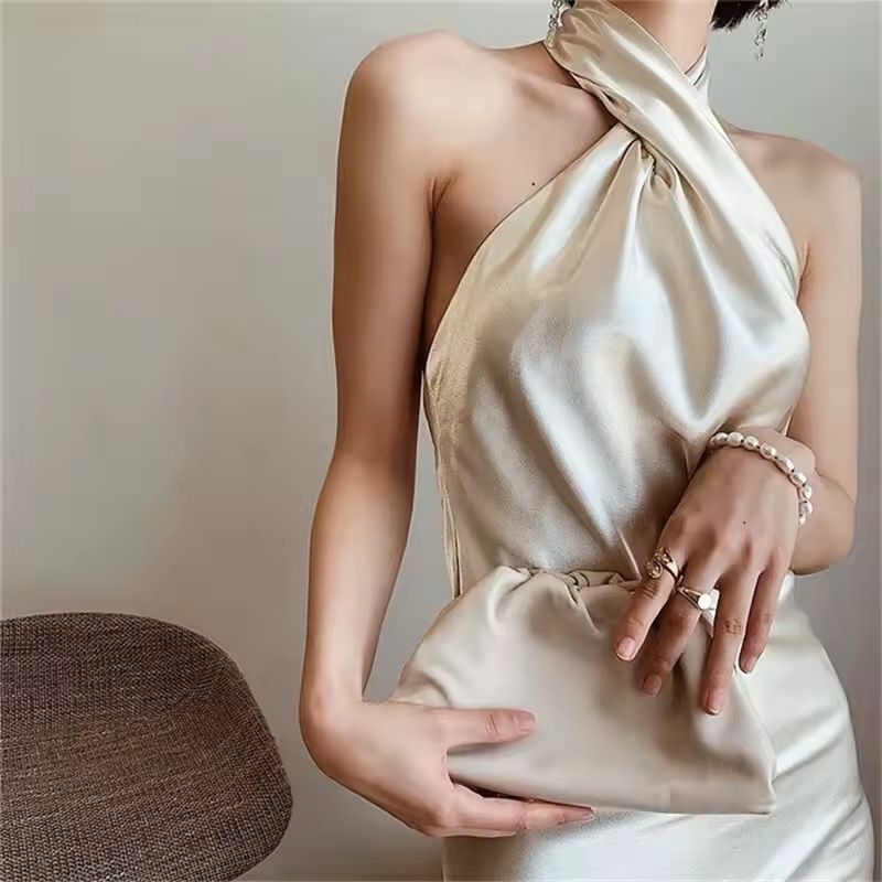 Silk Dress Off Shoulder Draped Style