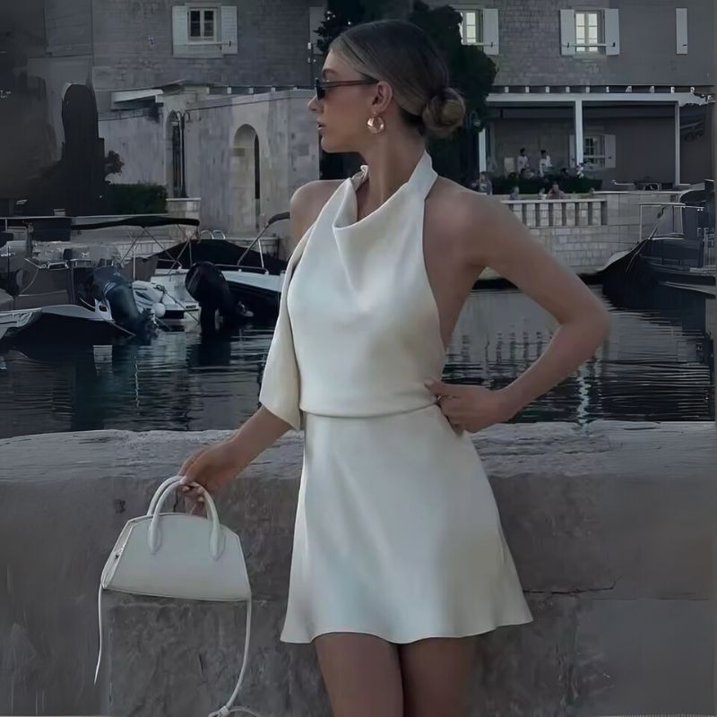 Silk Dress Halter Backless Glam