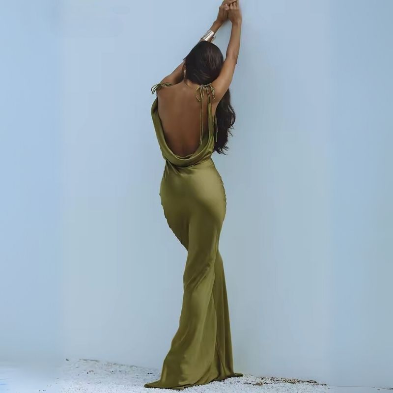 Silk Dress Thin Strap Side Ruched