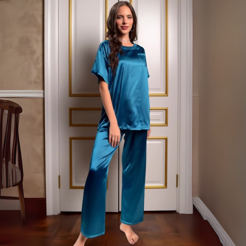 Silk Pajama Set Loose Tee & Pants