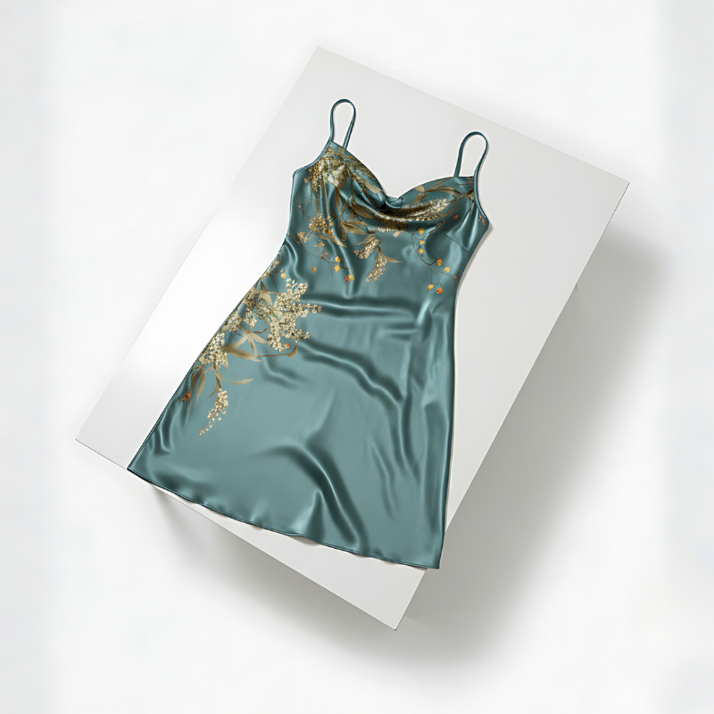 Silk Nightgown Baroque Print Mid Length