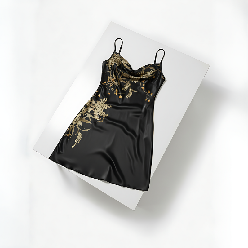 Silk Nightgown Baroque Print Mid Length