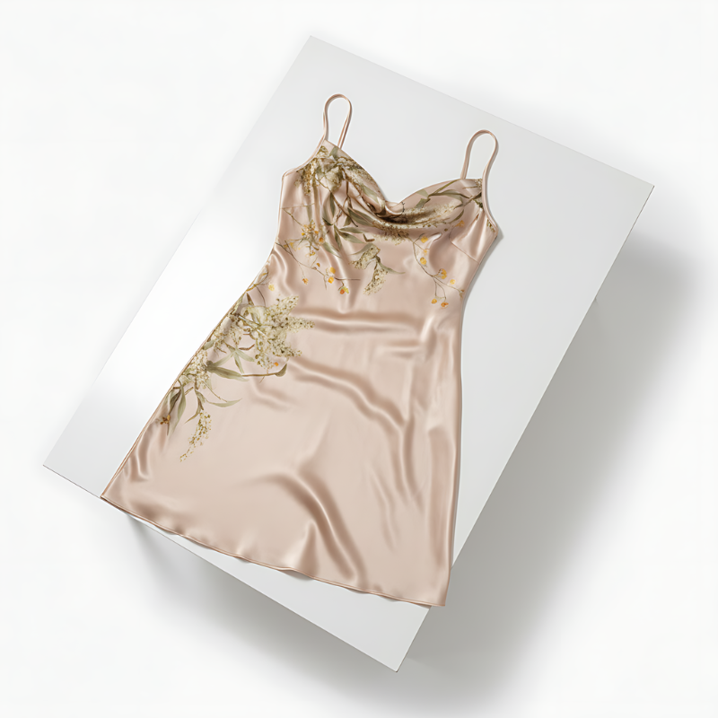 Silk Nightgown Baroque Print Mid Length