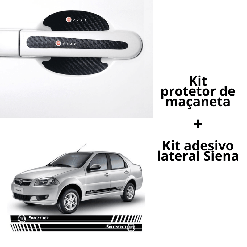 Kit Faixa Lateral Adesivo Fiat Siena Sport + Protetor de Maçaneta Fiat