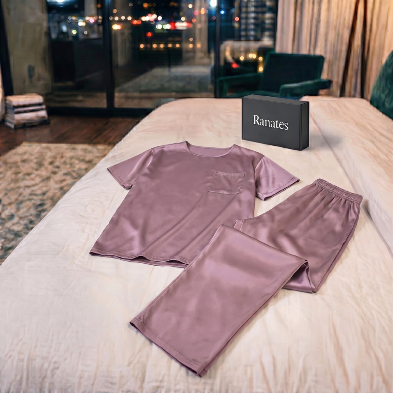 Silky Loose Tee & Pants Long Pajama Set
