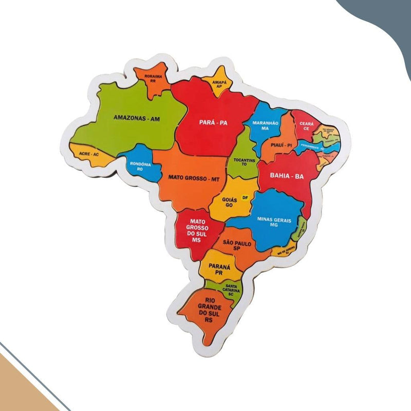 Mapa do Brasil Quebra-Cabeça Brinquedo Educativo Estados em MDF