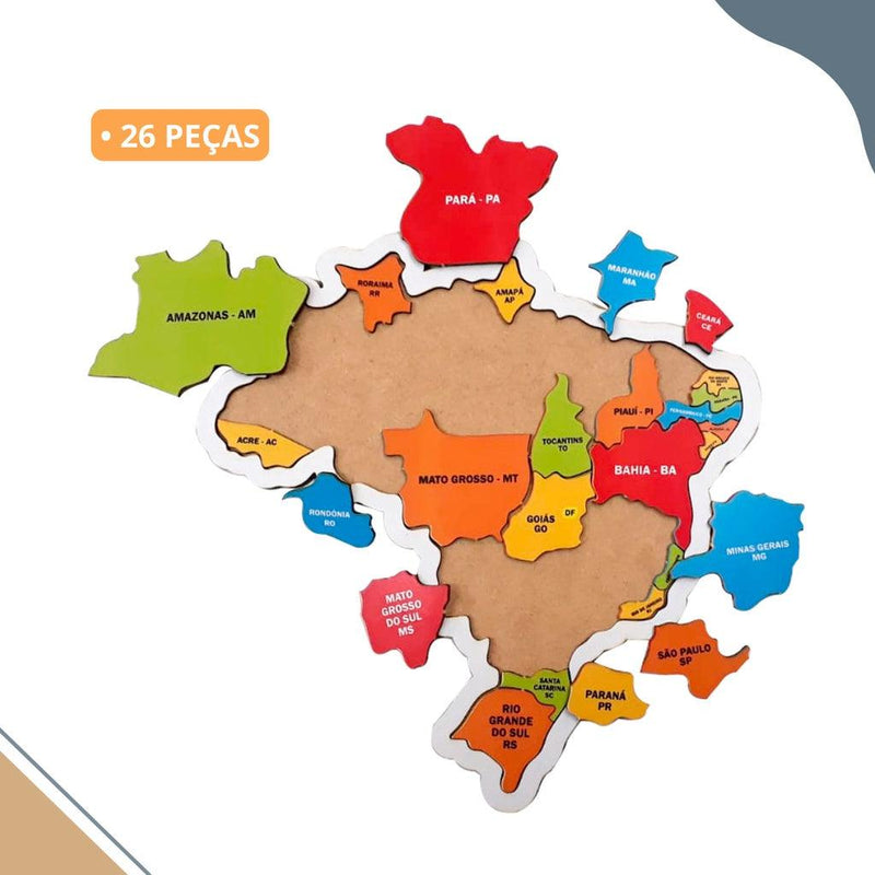 Mapa do Brasil Quebra-Cabeça Brinquedo Educativo Estados em MDF