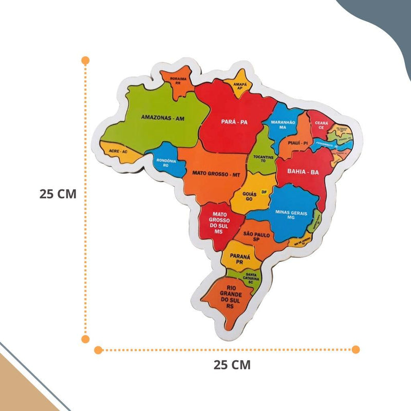 Mapa do Brasil Quebra-Cabeça Brinquedo Educativo Estados em MDF